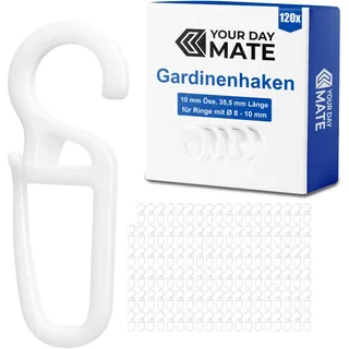 Vorhanghaken für Gardinen Ringe, 120 Stück, mit Ø 10 mm Öse, für Gardinenringe mit 8 bis 10 mm, in Weiß, Gardinenringe Haken zum Einhängen, Faltenlegehaken für Vorhangringe, Vorhang Haken Clip Set