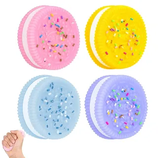 KYLOS 4 Stück Squeeze Toys, Squishy Spielzeug, Keks Stressabbau, Ultraweiches Dekompressionsspielzeug, Antistress Spielzeug In Gelb, Blau, Rosa, Lila, 3.8Cm Länge 1Cm Höhe