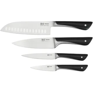 Tefal Jamie Oliver 4-teiliges Messerset, Kochmesser, Santokumesser, Universalmesser, Schälmesser, unverwechselbares Design, eisgehärtet, widerstandsfähige Klingen, Edelstahl/Schwarz, K267S4