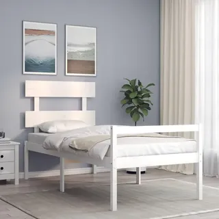 vidaXL Seniorenbett mit Kopfteil 90x200 cm Weiß Massivholz - Weiß