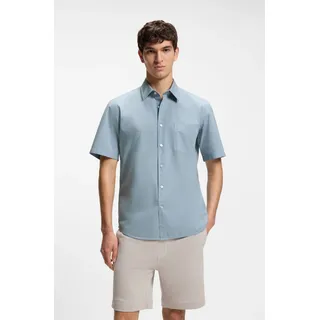 Kurzarmhemd BOSS ORANGE, Herren, Gr. L (41/42), N-Gr, light, pastel blau458, Web, Obermaterial: 100% Baumwolle, unifarben, regular fit normal, Rundhals, abgesteppte Kante, Hemden Kurzarmhemd, Regular Fit, Kentkragen, Kurzarm