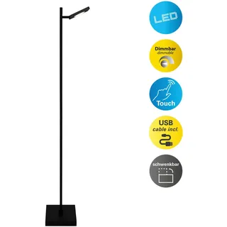 Näve Led-Stehleuchte , Schwarz , Metall , F , 20x135x27 cm , Touch (on/off) , Lampen & Leuchten, Innenbeleuchtung, Stehlampen, Stehlampen dimmbar