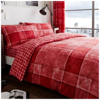 GC GAVENO CAVAILIA Karo Luxuriöses Denim-Kariertes Set mit Bettbezug und Kissenbezug, Polyester-Baumwolle, Rot, King-Size-Größe, Polycotton Baumwollmischgewebe (230 x 220cm)