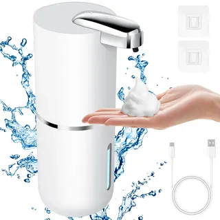 AiQInu Seifenspender Automatisch, Berührungsloser Elektrischer Seifenspender, USB C Wiederaufladbar, mit 4 Einstellbare Stufen, IPX5 Wasserdicht, WandbefestigungFür Küche,Bad,Schule,Hotel