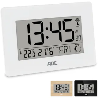 ADE Große Funkuhr digital mit XXL-Ziffern | Tischuhr mit Kalender und Wochentag | Digitale Uhr mit Temperaturanzeige | Funkwecker digital mit Batterie | weiß