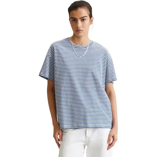 Marc O'Polo DENIM, Damen, Gr. XL, bunt (medium blau_multi_03), Single Jersey, Obermaterial: 100% Baumwolle, geringelt, relaxed fit hüftlang, Rundhals, Shirts T-Shirt, geringelt, Rundhals, relaxed fit