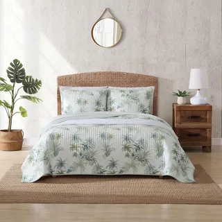 Tommy Bahama - King-Size-Bettdecke, Baumwolle, Wendebettwäsche, vorgewaschen für zusätzliche Weichheit (Serenity Palm Blue, King-Size-Bett)