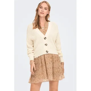 Strickjacke JDY "JDYJUSTY L/S SHORT CARDIGAN KNT NOOS", Damen, Gr. L, gelb (eggnog), Strick, Obermaterial: 100% Polyacryl, unifarben, regular fit kurz, V-Ausschnitt, Rippbündchen, Strickjacken Strickjacke