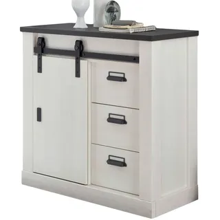 Furn.Design Kommode weiß Pinie, anthrazit, Landhaus, Sideboard 93 x 91 cm , Metall , Nachbildung,Pinie , 2 Fächer , Sockel , 93x91x43 cm , FSC 100% , Kleinmöbel, Kommoden, Kommoden