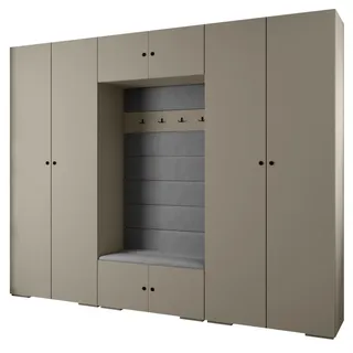 Abiks Möbel Garderoben-Set 236,7/300/47 , Kaschmir, Grau, Schwarz , Holz , Nachbildung , 18 Fächer , 300x236.7x47 cm , Garderobe, Garderoben-Sets & Garderoben-Serien, Garderoben-Sets
