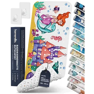 homerella Badewannenmatte Kinder & Baby rutschfest 100x40cm inkl. 2 Haken | Antibakteriell, 100% BPA Frei & schimmelresistent - Antirutschmatte Badewanne, Rutschfeste Badematte Kinder waschbar