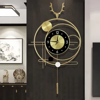 GERHWASH Große Wanduhr Gold Pendeluhr Moderne Kreativität Dekorative Uhr Küche Design für Wohnzimmer Schlafzimmer Küche oder Büro 75cm