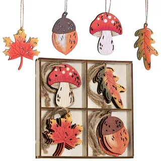 Valery Madelyn Holz Deko Hänger Herbst Dekoration, Ahornblatt Kiefernzapfen Pilz Blätter Herbstdeko Bunte bemalt Fensterhänger mit Schnur zum Aufhängen Fall Decor Halloween (12)