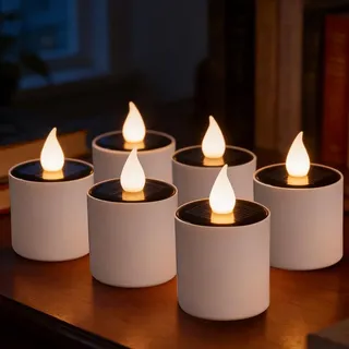 NAVESO 6 Stück Solar LED Teelichter Außen, Solar Teelichter Außen Wasserdicht, LED Kerzen Outdoor, Solar Teelichter für Außen, LED Kerzen Flackernde Flamme für Garten Balkon
