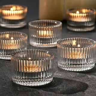 Teelichtgläser, 12 Stück Teelichthalter Klein (Ø5.3 X H3.5cm) Kerzenglas, Teelichter Glas, Windlicht Glas für Hochzeit, Party, Geburtstag, Home Desktop Dekoration