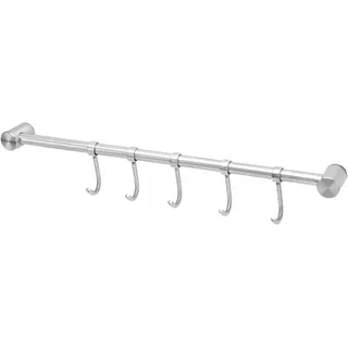 Intirilife Hängeleiste für die Küche aus Edelstahl mit 5 Haken - 35.8 x 3.4 x 2.2 cm Küchen Reling Hakenleiste Küchenstange Wandhalterung