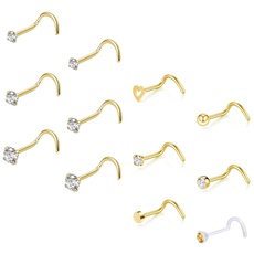 ZS 12 Stück 20G Nasenstecker Ringe – Chirurgenstahl L Form Nasenpiercing Stecker CZ Nase Piercing Schmuck für Damen Herren (Gold, Spirale)