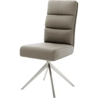 DeLife Drehstuhl Pela-Flex Echt-Leder Schlamm Kreuzgestell breit Edelstahl 360° drehbar Wippfunktion Taschenfederkern, Esszimmerstühle