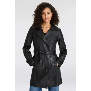 Ledermantel MAURITIUS "GWTaresa", Damen, Gr. 36 (S), schwarz, Obermaterial: 100% Schafsleder. Futter: 100% Baumwolle. Ärmelfutter: 100% Polyester, unifarben, lässig geschnitten knielang, mit Riegel, Mäntel Ledermantel, Leder-Trenchcoat mit Bindegürtel, Topseller