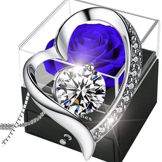 Ewige Rose blau, ewige Rose mit Halskette, ewige Rose, Geschenkbox für Ehefrau, Oma, Mutter, Valentinstag, Muttertag, Jubiläumsgeschenk für Sie