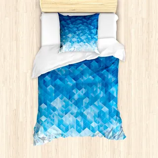 ABAKUHAUS Geometrisch Mantele, Mosaik-Dreieck Grafik, Milbensicher Allergiker geeignet mit Kissenbezügen, 135 cm x 200 cm - 80 x 80 cm, Hellblau - Hellblau