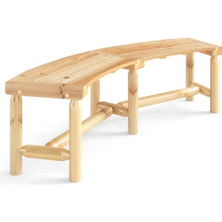 COSTWAY Gartenbank gebogen, Holzbank ohne Rückenlehne, wetterfeste Sitzbank für 3 Sitzer bis 360 kg belastbar, Terrassenbank Parkbank Holz, Natur - Naturbelassen