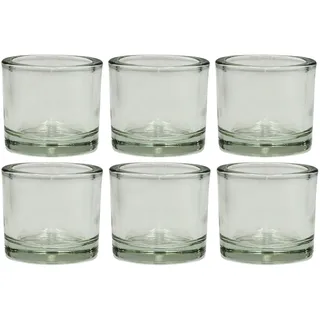 Dekohelden24 Windlichtglas/Teelichtglas im 6er Set, klar/transparent aus Glas, schlicht und elegant, Größe: H/Ø ca. 5,5 x 6 cm