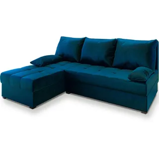 Masseno Ecksofa Rita Blau Plüsch-Stoff mit Schlaffunktion , Kunststoff , L-Form,L-Form , 200x141 cm , Wohnzimmer, Sofas & Couches, Wohnlandschaften, Ecksofas