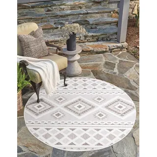 Carpet City "In-& Outdoorteppich Santorini 435, 3D-Effekt, Boho-Look", rund 5 mm Höhe Wetterfest & UV-beständig für Terrasse, Balkon, Küche, Flur,