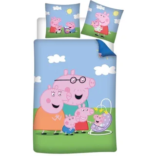 Bettwäsche Peppa Pig Family, für Einzelbett, Bettbezug 140 x 200 cm + Kissenbezug 65 x 65 cm, Polyester-Baumwolle