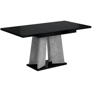 Altdecor Esstisch ausziehbar 120 -160x90x75 cm - Hochglanz Schwarz/Betonoptik - Ufom , Schwarz Hochglanz , Holzwerkstoff , Rechteckig,Rechteckig , Bodenplatte , 90x75x120 cm , Esszimmer, Esstische