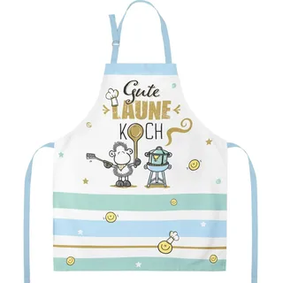 SHEEPWORLD Schürze mit Spruch "Gute Laune" | Kochschürze aus Baumwolle, 87 cm x 70 cm, Mehrfarbig | Geschenk Küche, Kochen, Freunde, Geburtstag | 47097