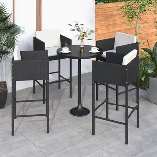 The Living Store Barhocker 4 Stk. mit Kissen Schwarz Poly Rattan - Schwarz