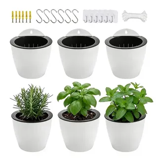 ORIMERC 6er-Set Selbstwässernder Blumentopf Wand hängende Selbstbewässerungstöpfe Küche Kräutertopf Wandtöpfe Pflanze innen Wasserspeicher Pflanzgefäße Kräutergarten Balkon vertikal Wandmontage weiß