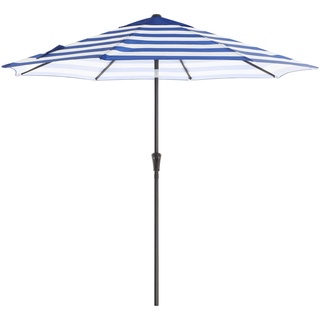 SONGMICS Sonnenschirm, Ø 265 cm, Sonnenschutz, 8 Schirmrippen, UV-Schutz bis UPF 50+, knickbar, mit Kurbel, ohne Ständer, Outdoor, Garten, Balkon, Terrasse, blau-weiß gestreift GPU009Q01