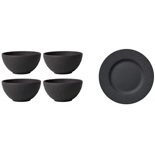 Villeroy & Boch - Manufacture Rock Schale, 430 ml, 14 cm, schwarz, 4-teilig Manufacture Rock Frühstücksteller, 22 cm, schwarz