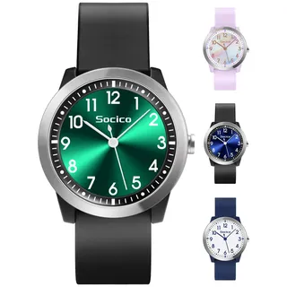 SOCICO Kinderuhr Analog, 5ATM/50M Wasserdicht Armbanduhr Kinder Mädchen Jungen Teenager, Leicht Lesbar Kinder Quartz Minimalistisch Uhren für 9-18 Jahre (Grün)