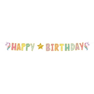 PD-Party: Happy Birthday Girlande - Happy Birthday Banner im Einhorn Desgin für Jungen & Mädchen - Geburtstagsgirlande für Kinder jeden Alters - Bunte Geburtstagsgirlande - 250x17 cm