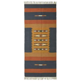 Homescapes Kelim-Teppichläufer Lundi Blue 80/180 cm , Multicolor, Blau , Textil , Ethno , Rechteckig , 80x180 cm , Teppiche und Böden, Teppiche, Vintageteppiche