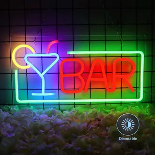 Neon Led Licht USB Dimmbar, Neon Schild, Nachtlicht Neonlicht Led Wanddeko für Bar Kneipe Weingut Hotel Restaurant Geschenk(Bar und Cocktail, 40x20cm)