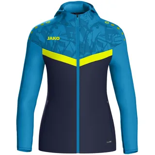 Jako Damen Kapuzenjacke Iconic, Marine/JAKO blau/Neongelb, 38