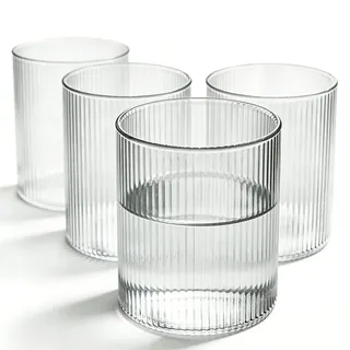 Geriffelte Gläser 4er Set 300ml Trinkgläser, Wassergläser Cocktailgläser Trinkgläser, Ripple Glas Matcha Gläser aus klarem Glas Gläser Set spülmaschinenfest EiskaffeeTrinkglas für Iced Matcha Latte