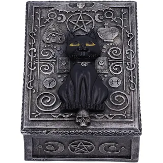 Nemesis Now Black Cat Sigil Trinket Box 13.7cm Familiar Spell Schmuckkästchen mit schwarzem Katzensiegel, 13,7 cm, Harz, Silber