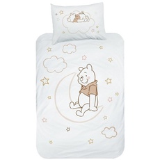 Bild Winnie The Pooh Bettwäsche Flanell, 1 Kissenbezug 40x60 + 1 Bettbezug 100x135 cm, Kinderbettwäsche Winnie Pooh, Mond und Sterne