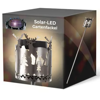 Gartenfackel LED Solar Motiv Hirsch - Rost Lampe Gartenlampe LED Leuchte für draußen Gartenleuchte Fackel Garten