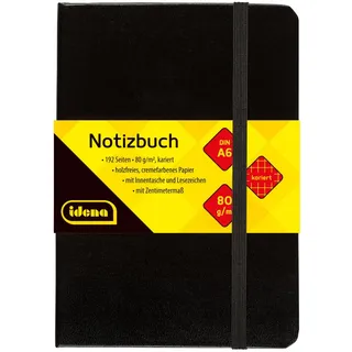 IDENA 209282 - Notizbuch A6, kariert, Papier cremefarben, 192 Seiten, 80 g/m2, Hardcover in Schwarz