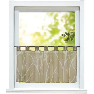 ESLIR Scheibengardine modern Bistrogardine Küche Gardinen Sand 60x120cm | Küchengardine mit Schlaufen, Transparent Vorhänge kurz, Kurzgardine Voile, 1 Stück, Kurzstores landhaus, Fenstergardinen deko