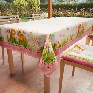 Petti Artigiani Italiani - Tischdecke für Ostern, schmutzabweisend, quadratisch, für die Küche, Blumendesign, X4 Plätze (140 x 140 cm), 100% Made in Italy