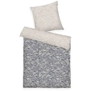 Tom Tailor Soft-Renforcé-Bettwäsche, 80x80 cm + 135x200 cm, 100% Baumwolle/Renforcé, mit Reißverschluss, Waves Beige, Dunkelblau, Weiß (Dark Navy & Sunny Sand & Off White)