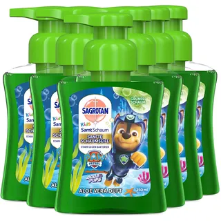 Sagrotan Kids Samt-Schaumseife Aloe Vera – Paw Patrol Edition – 6 x 250 ml Schaumseife mit farbigem Schaum im Seifenspender